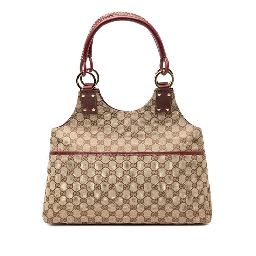 Gucci B Gucci Brown Beige Canvas Fabric GG Shoulder Bag Italy