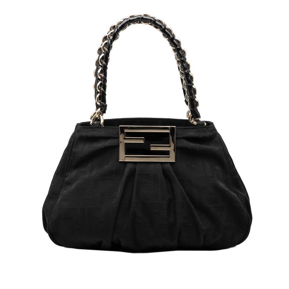 Fendi B Fendi Black Canvas Fabric Small Zucca Mia Chain Tote Italy