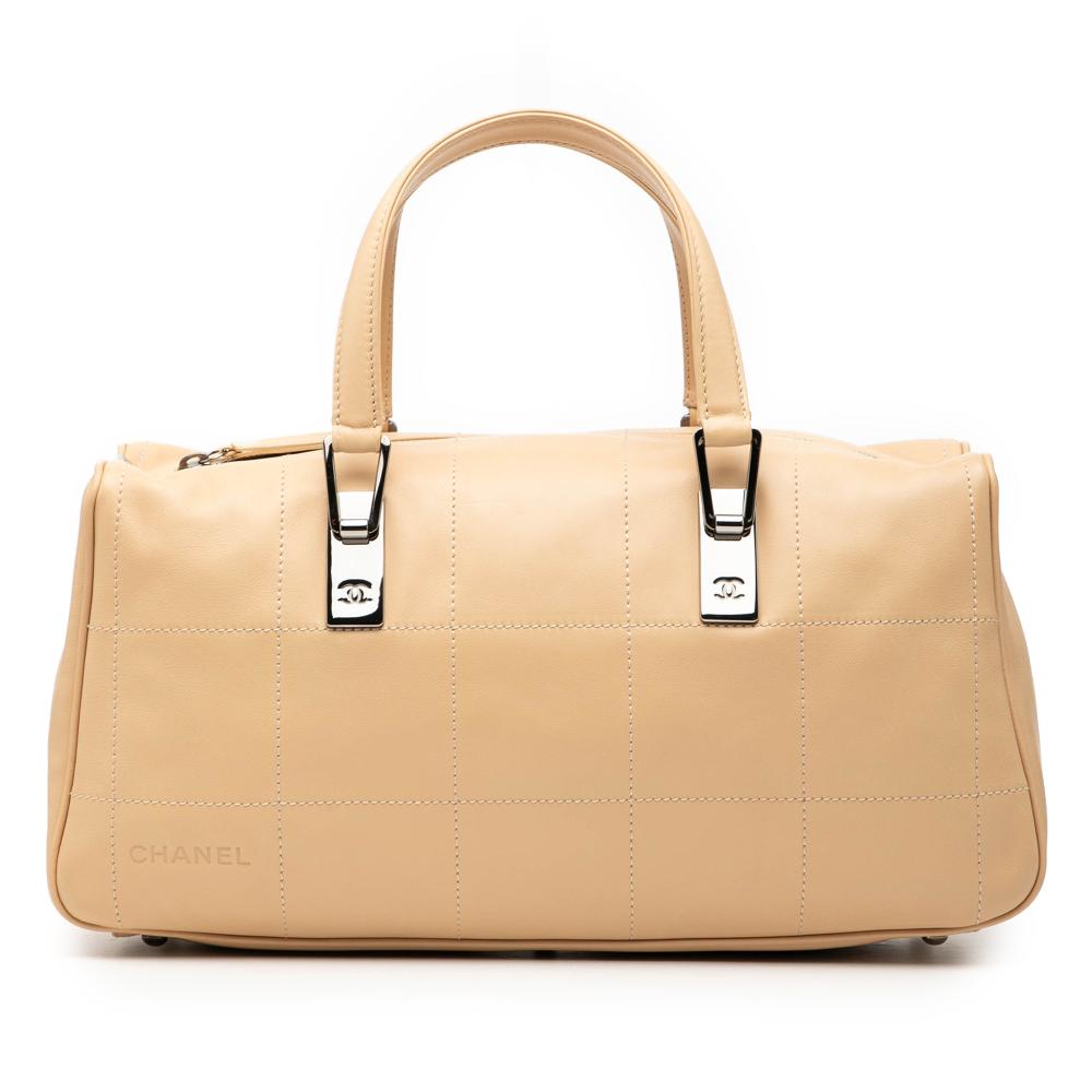 Chanel AB Chanel Brown Beige Lambskin Leather Leather CC Square Quilted Lambskin Handbag Italy