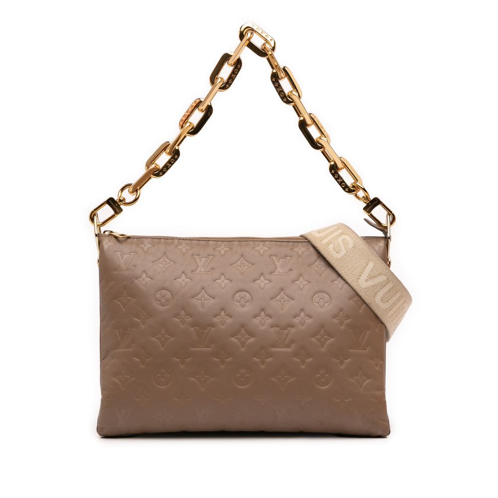 Louis Vuitton B Louis Vuitton Brown Lambskin Leather Leather Monogram Embossed Puffy Lambskin Coussin MM France
