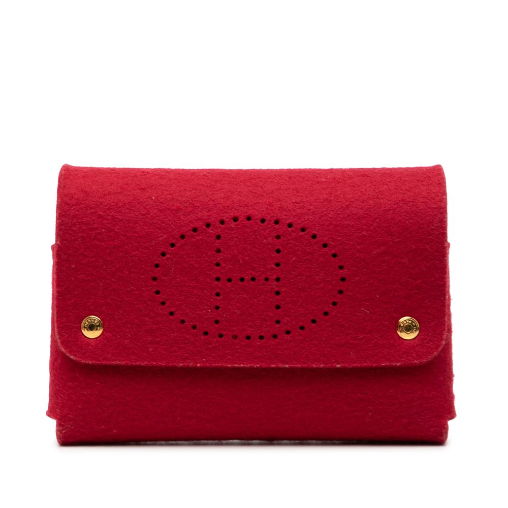Hermès AB Hermès Red Wool Fabric Felt Mises et Relances Cards Holder France