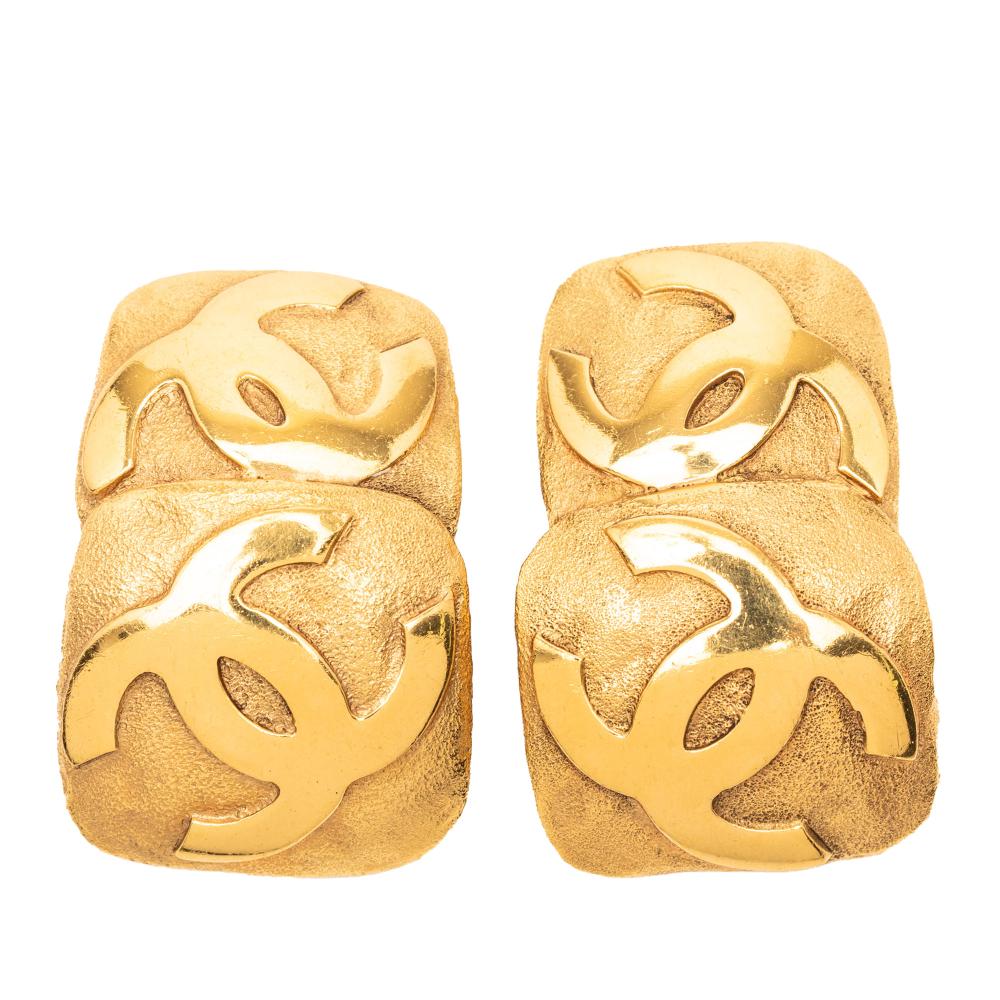 Chanel AB Chanel Gold Gold Plated Metal CC Clip On Earrings France