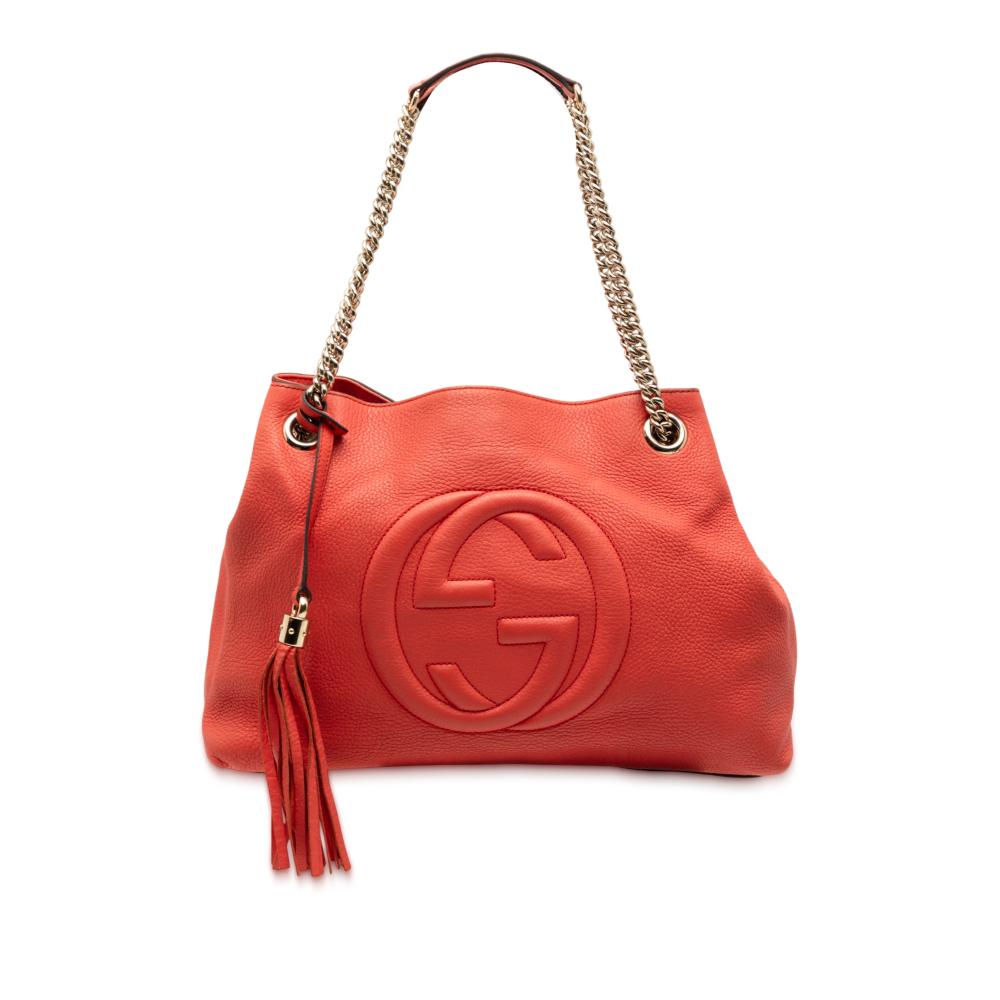 Gucci B Gucci Orange Dark Orange Calf Leather Medium Soho Chain Tote Italy