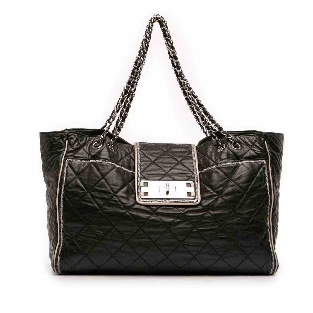 Chanel AB Chanel Black Lambskin Leather Leather Large Reissue Quilted Lambskin East West Tote Italy