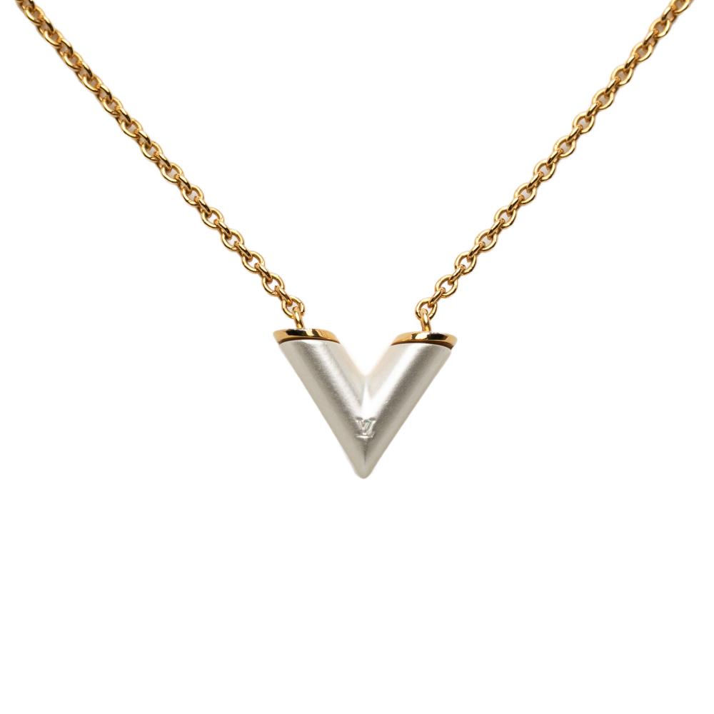 Louis Vuitton AB Louis Vuitton Gold with White Pearl Gold Plated Metal Resin Essential V Necklace Italy