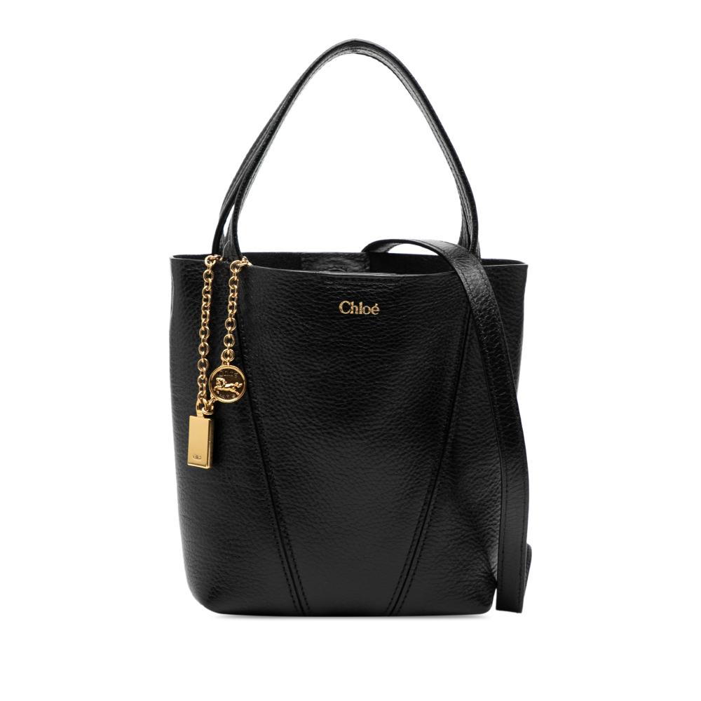 Chloé B Chloé Black Calf Leather Small Grained skin Spin Satchel Italy