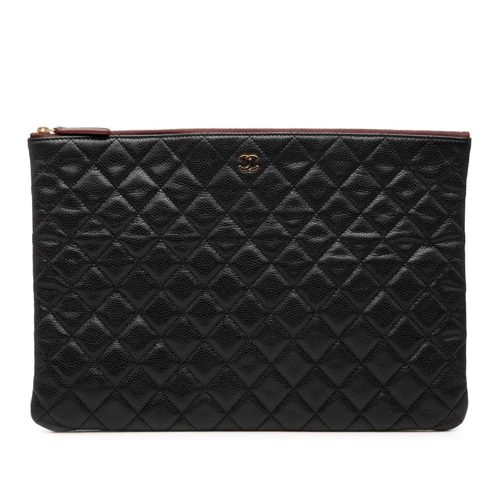 Chanel B Chanel Black Caviar Leather Leather Large Quilted Caviar O Case Clutch Italy
