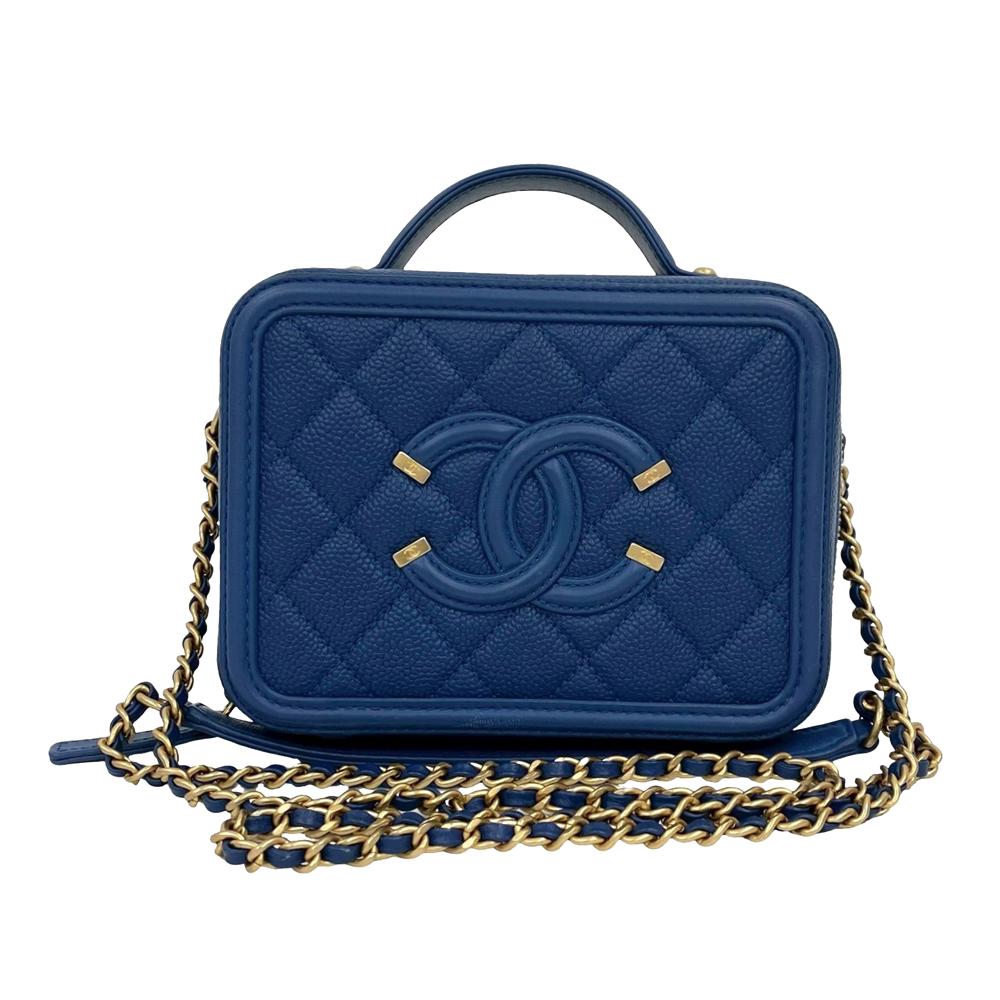 Chanel AB Chanel Blue Caviar Leather Leather Small Caviar CC Filigree Vanity Case France