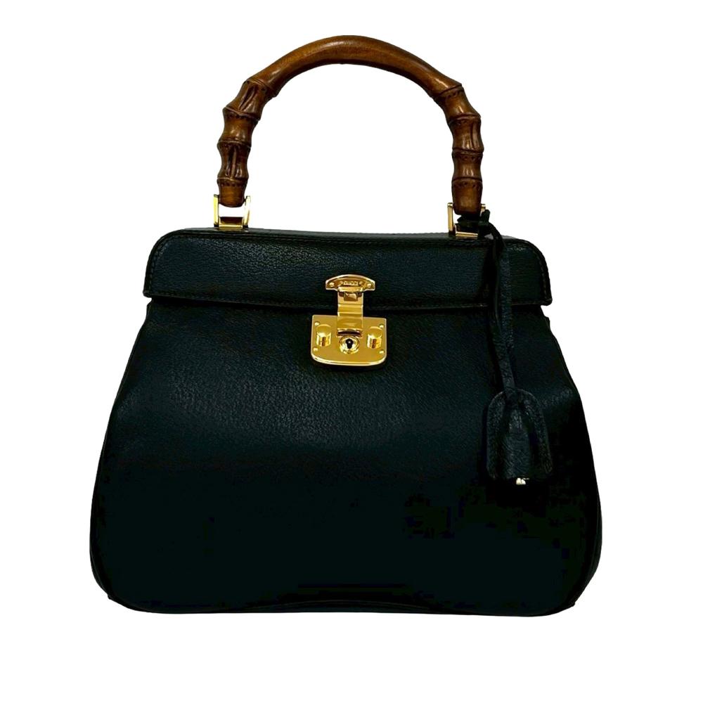 Gucci B Gucci Black Calf Leather Medium Grained skin Bamboo Lady Lock Handbag Italy
