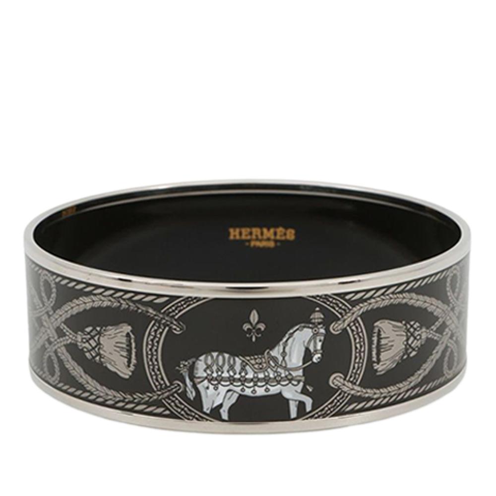 Hermès AB Hermès Black with Silver Enamel Other Wide Grand Apparat Platine 2 Bangle 65 France