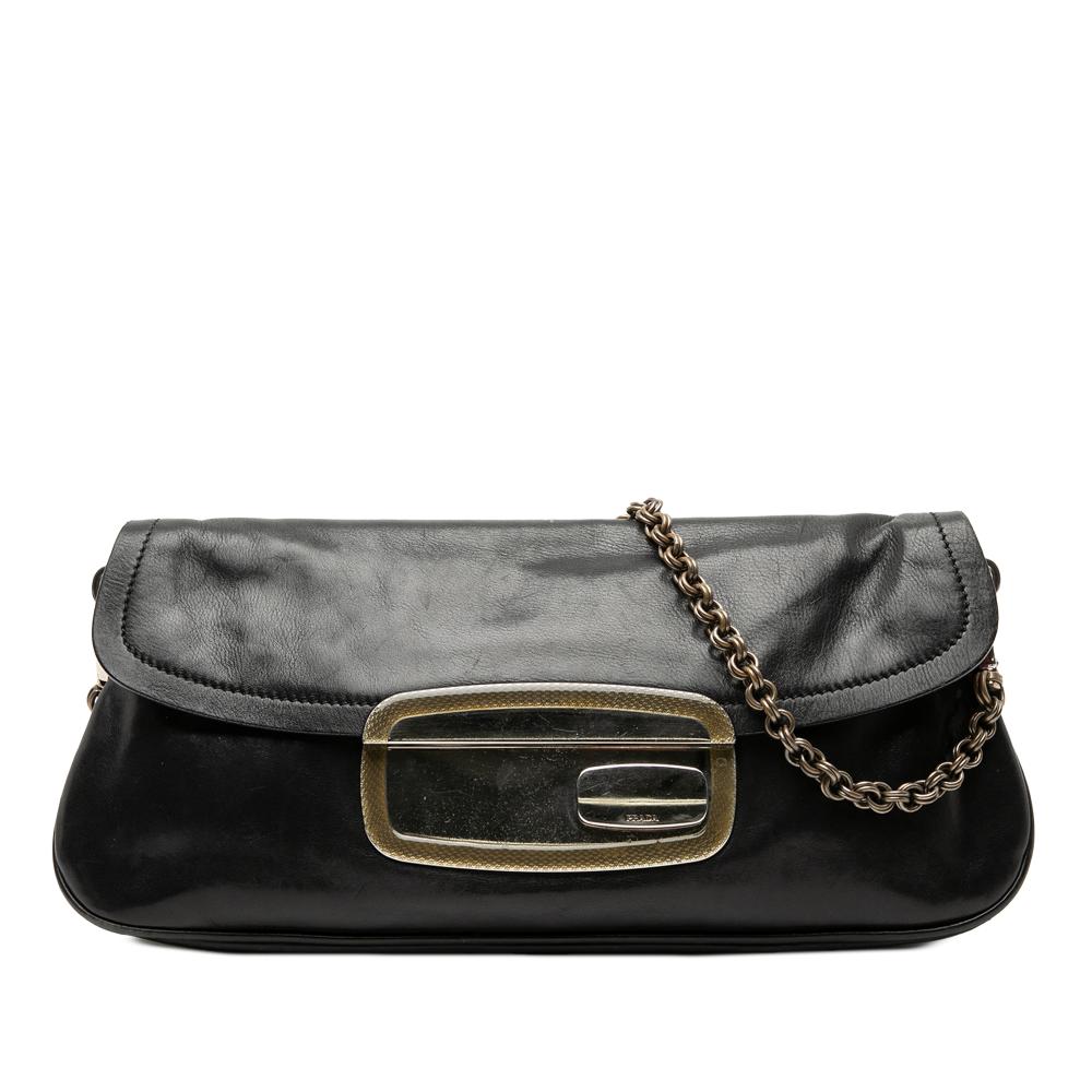 Prada B Prada Black Calf Leather Mirror Chain Flap Italy