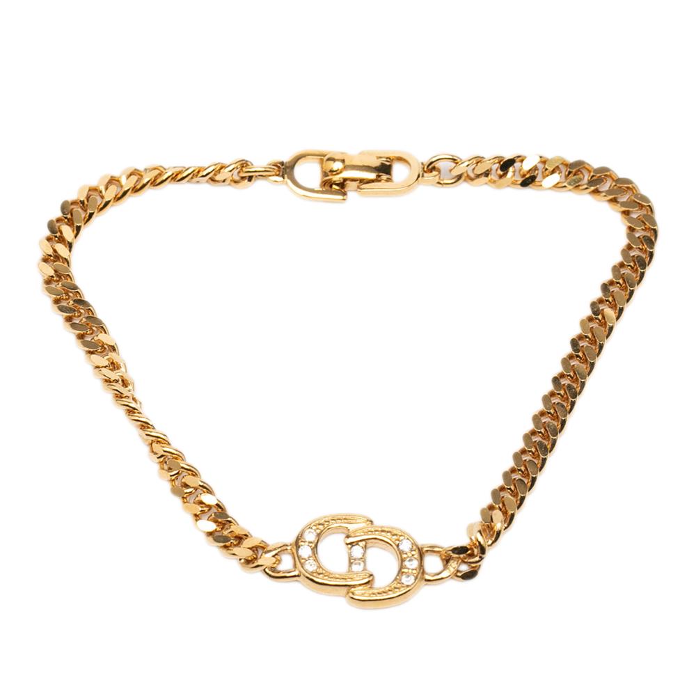Christian Dior B Dior Gold Gold Plated Metal Crystal CD Chain Bracelet Germany