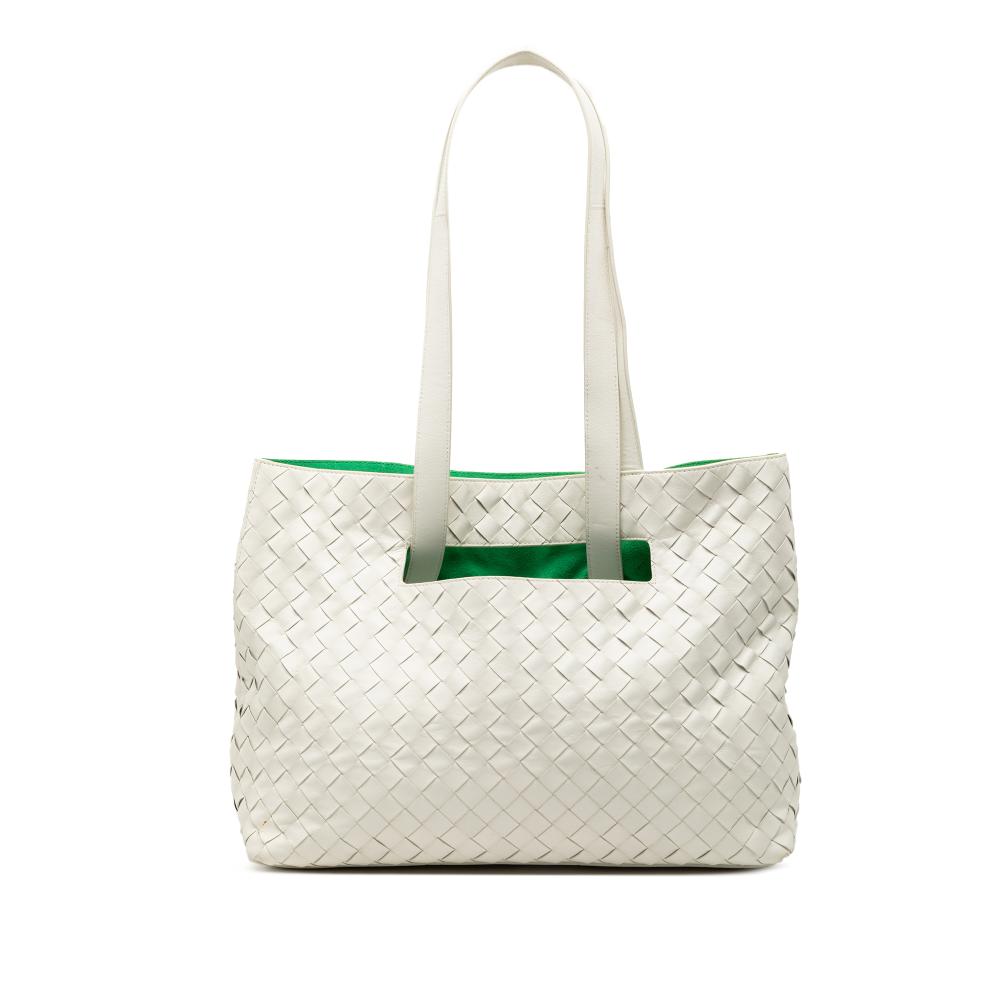 Bottega Veneta B Bottega Veneta White Nappa Leather Leather Medium Nappa Intrecciato East West Slot Tote Italy