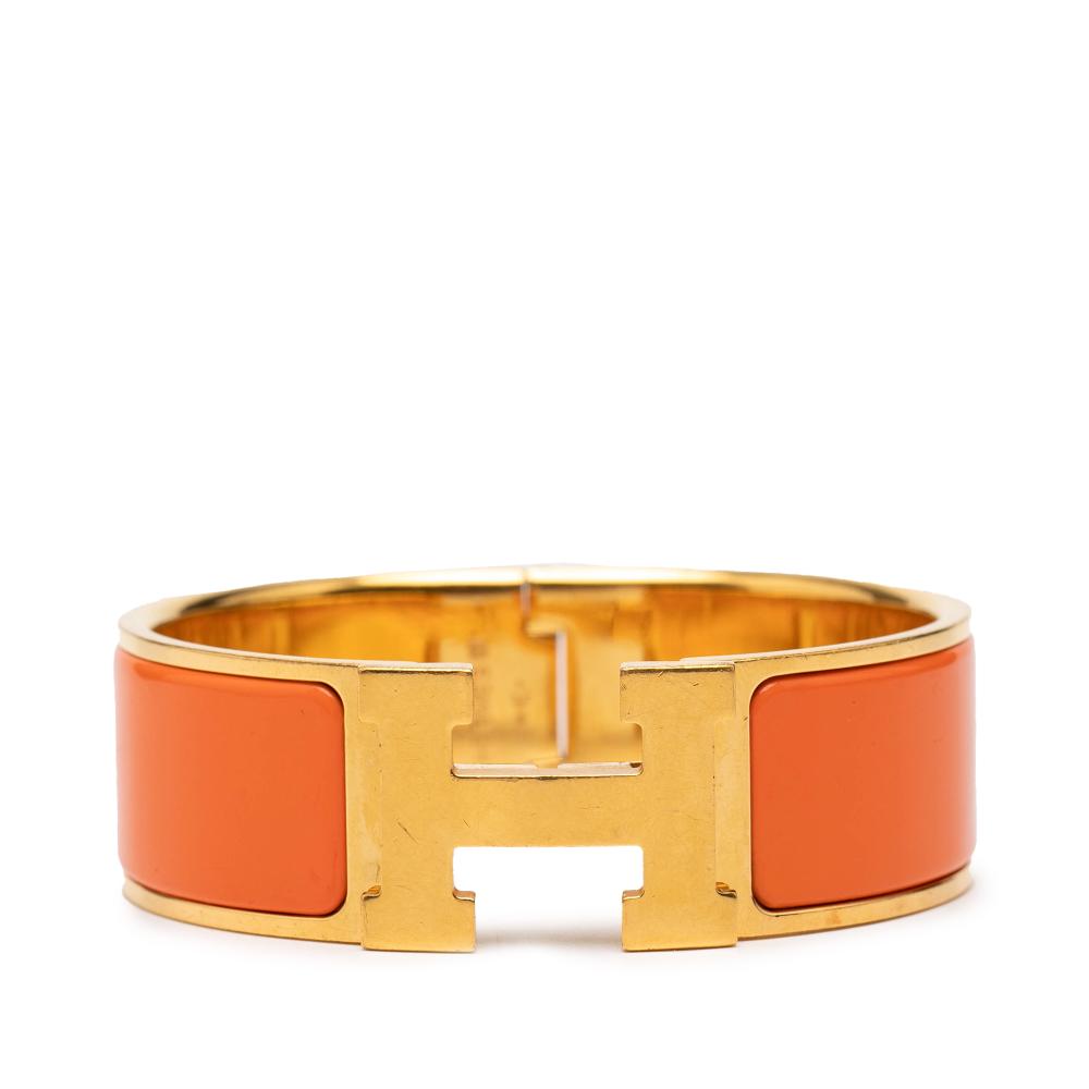 Hermès B Hermès Orange with Gold Enamel Other Wide Clic Clac H Bracelet PM France