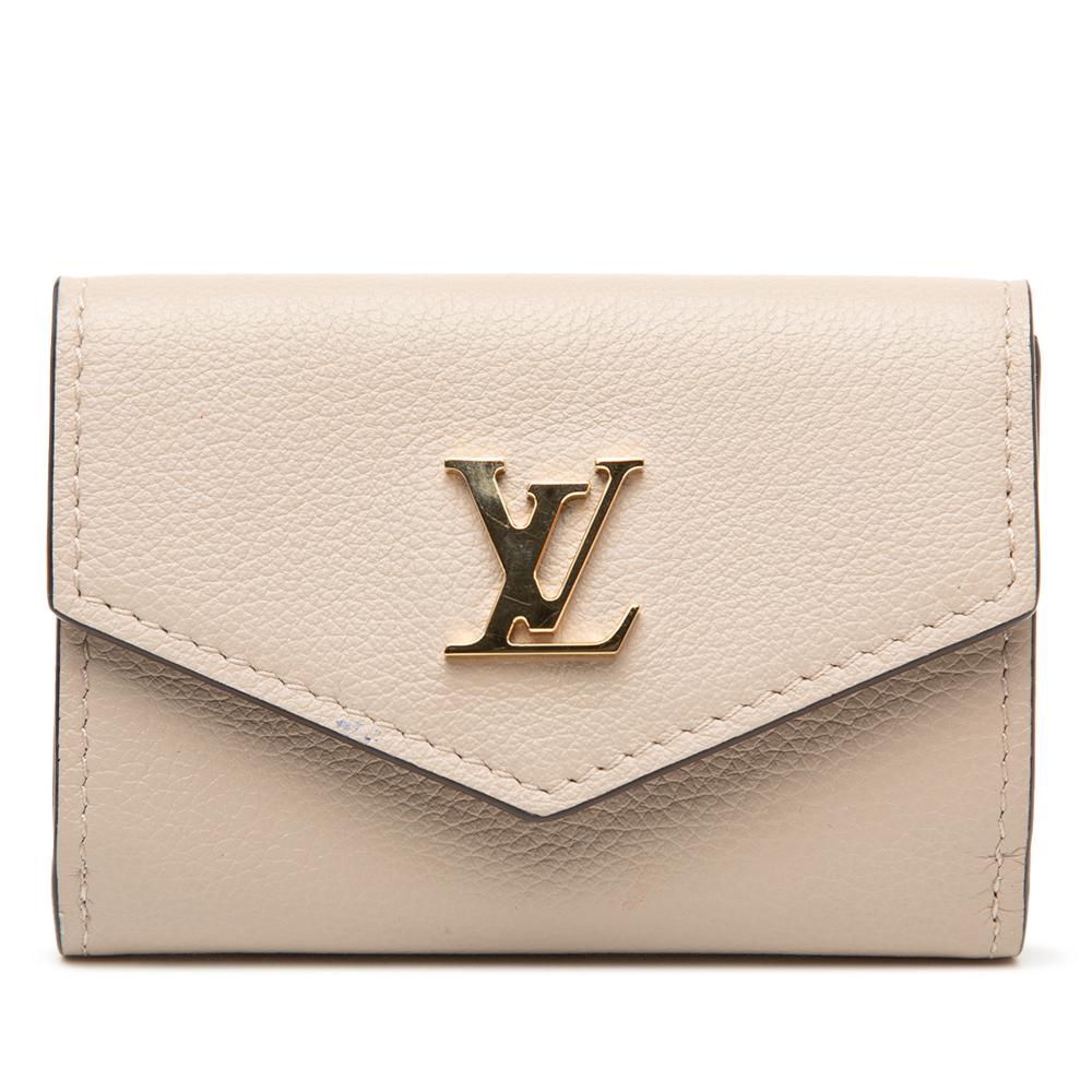 Louis Vuitton B Louis Vuitton Brown Beige Calf Leather Lockmini Wallet Spain