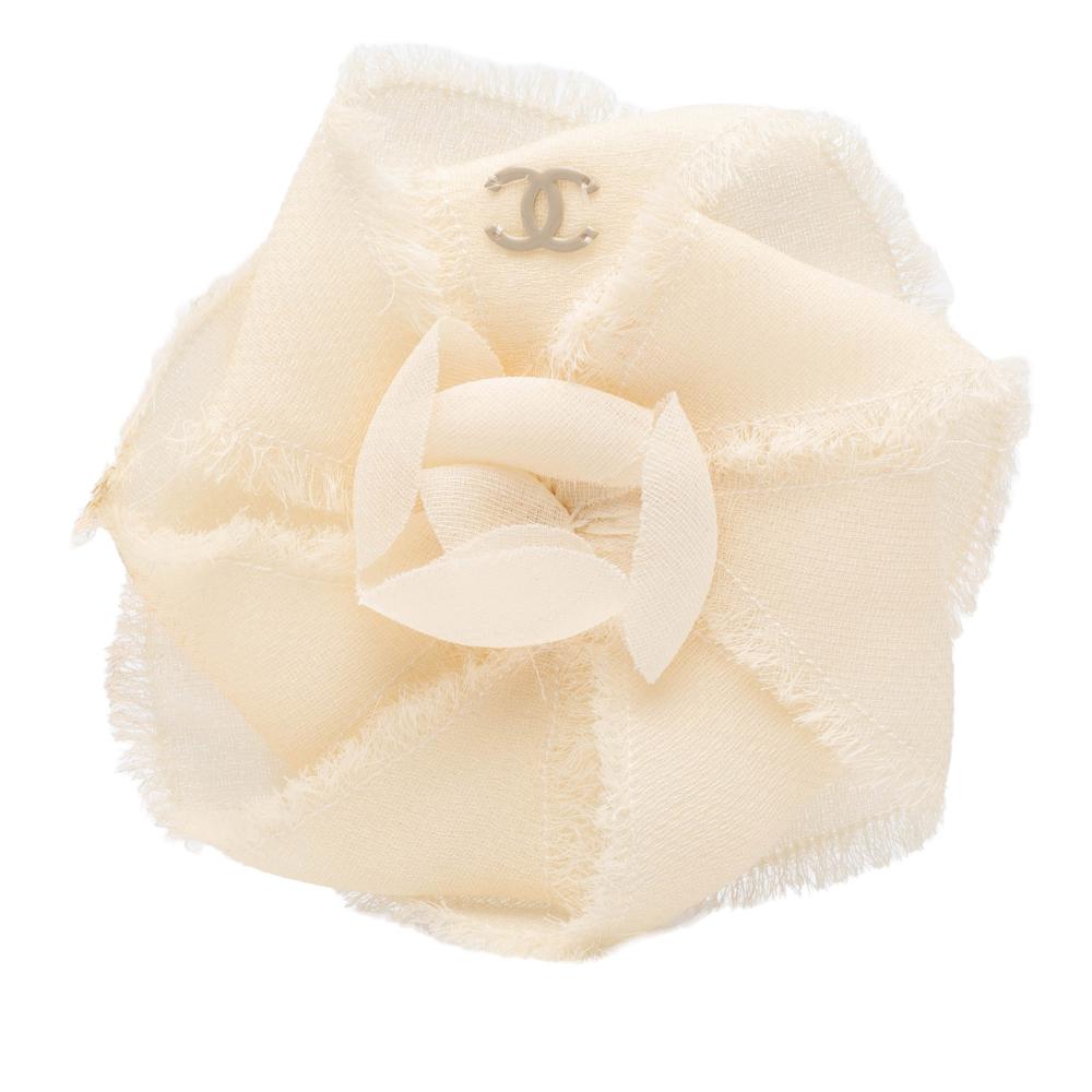 Chanel AB Chanel White Linen Natural Material CC Camellia Brooch France