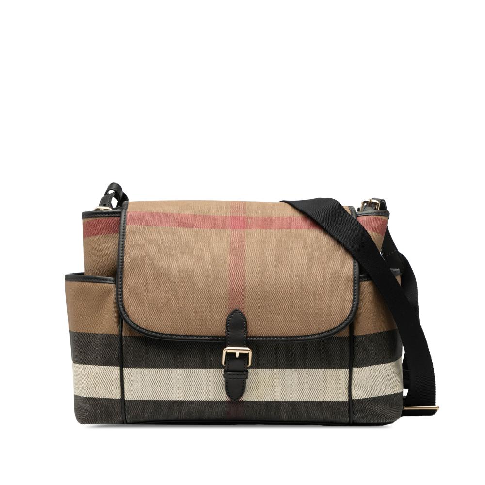 Burberry B Burberry Brown Light Brown Canvas Fabric Mega Check Diaper Bag China