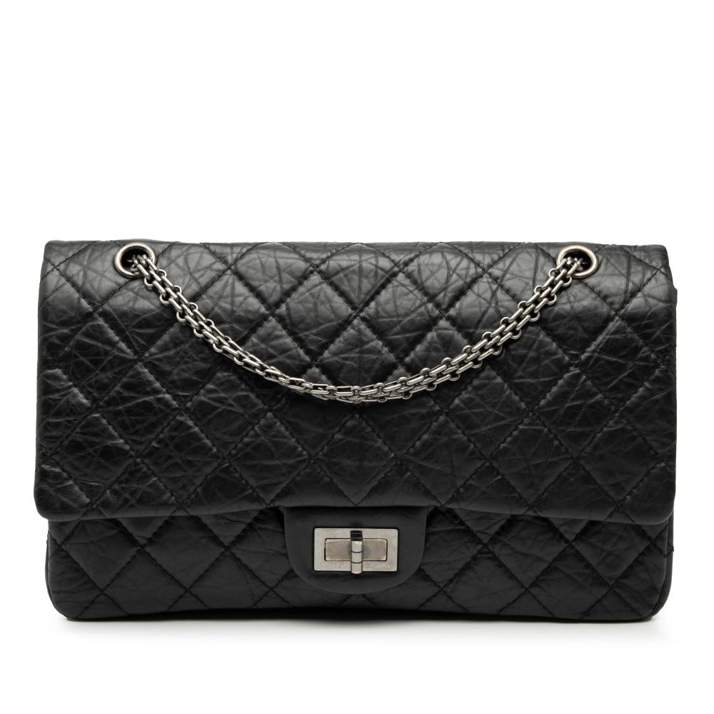 Chanel AB Chanel Black Calf Leather Quilted Aged skin Reissue 2.55 Double Flap 227 Italy