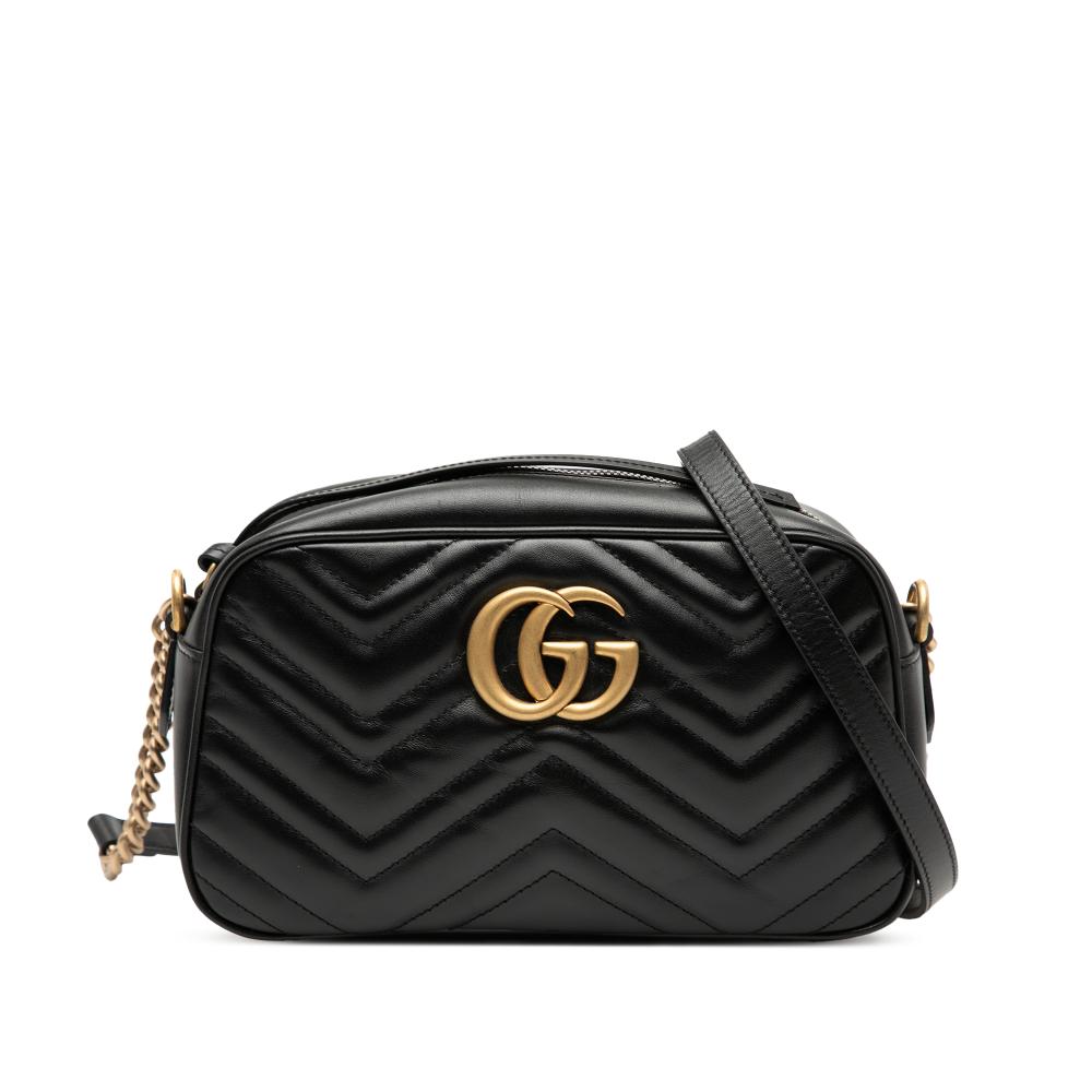 Gucci B Gucci Black Calf Leather Small GG Marmont Matelasse Crossbody Italy