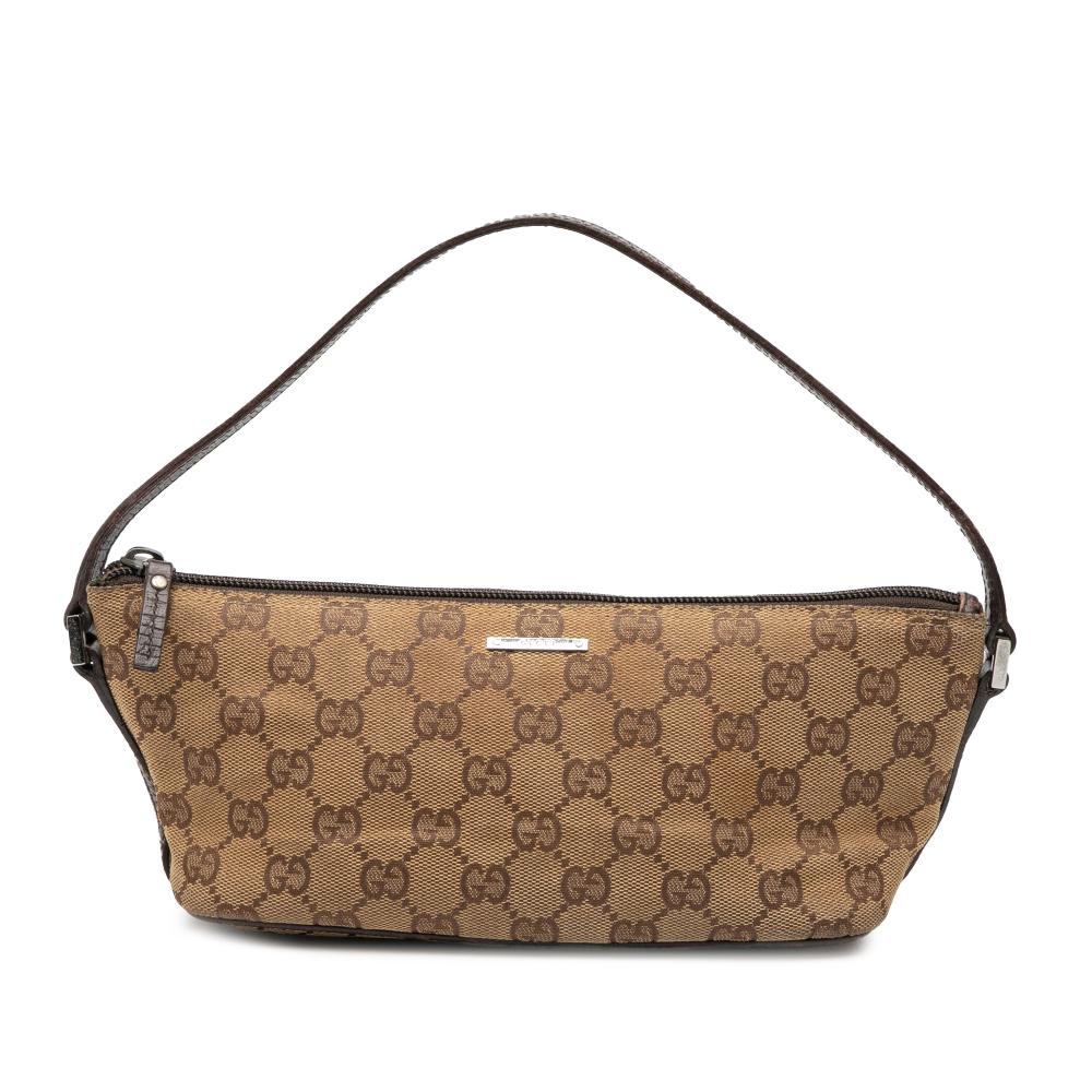 Gucci B Gucci Brown Beige Canvas Fabric GG Boat Italy