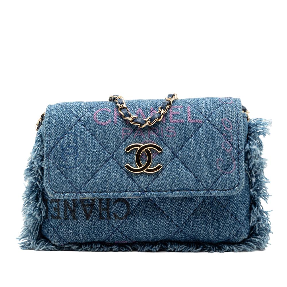 Chanel AB Chanel Blue Denim Denim Fabric Fringe Mood Clutch with Chain France