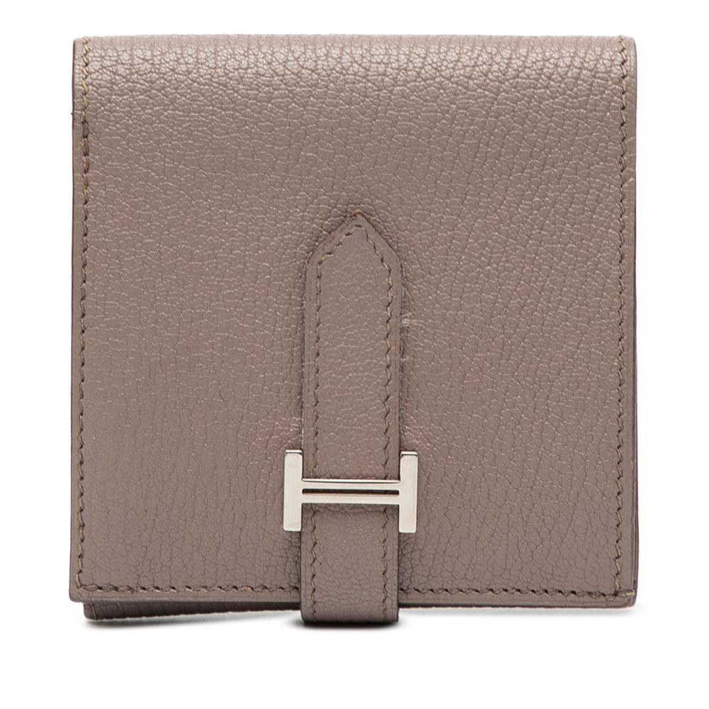 Hermès AB Hermès Brown Taupe Calf Leather Epsom Bearn Compact Wallet France