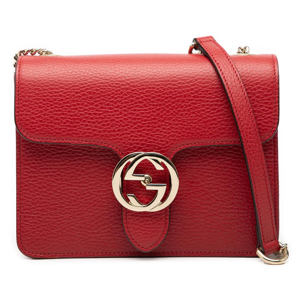 Gucci AB Gucci Red Calf Leather Small Dollar skin Interlocking G Crossbody Italy
