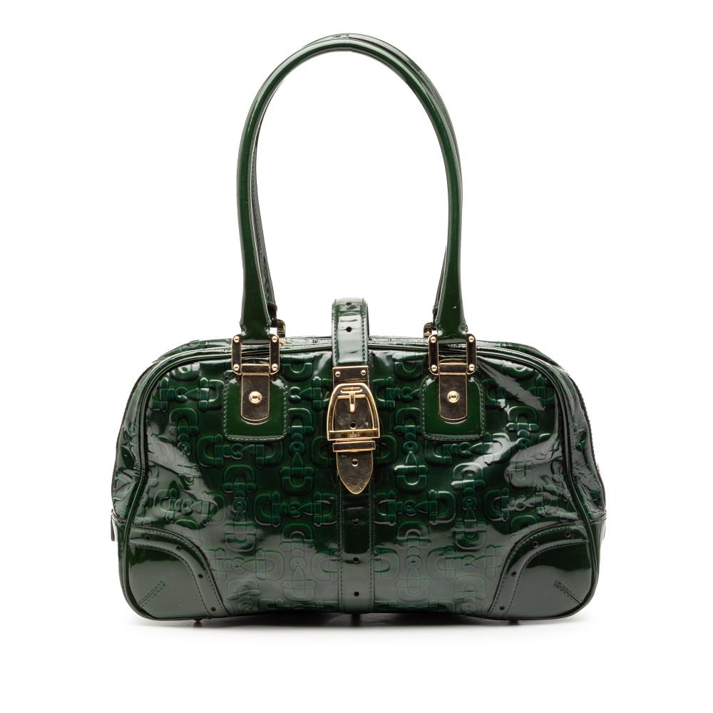Gucci B Gucci Green Dark Green Patent Leather Leather Patent Horsebit Glam Shoulder Bag Italy