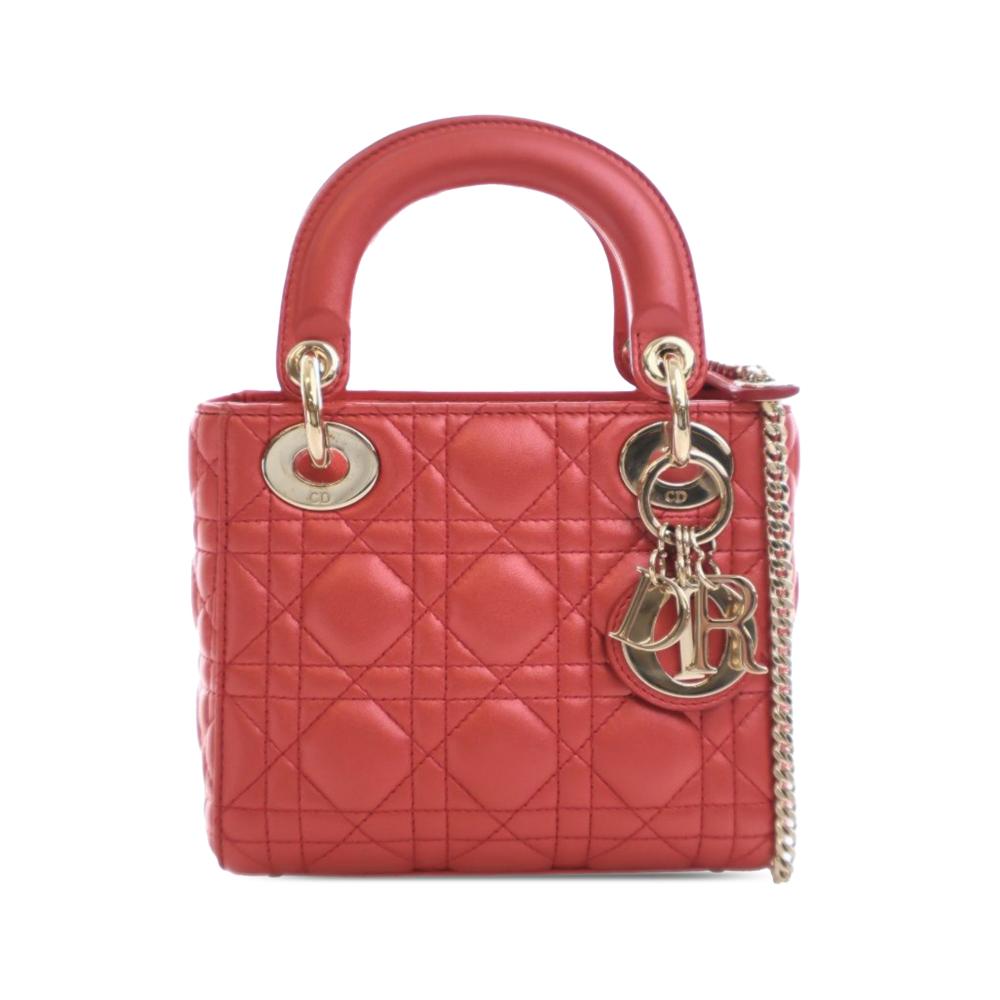 Christian Dior AB Dior Red Lambskin Leather Leather Mini Iridescent Lambskin Cannage Lady Dior Italy