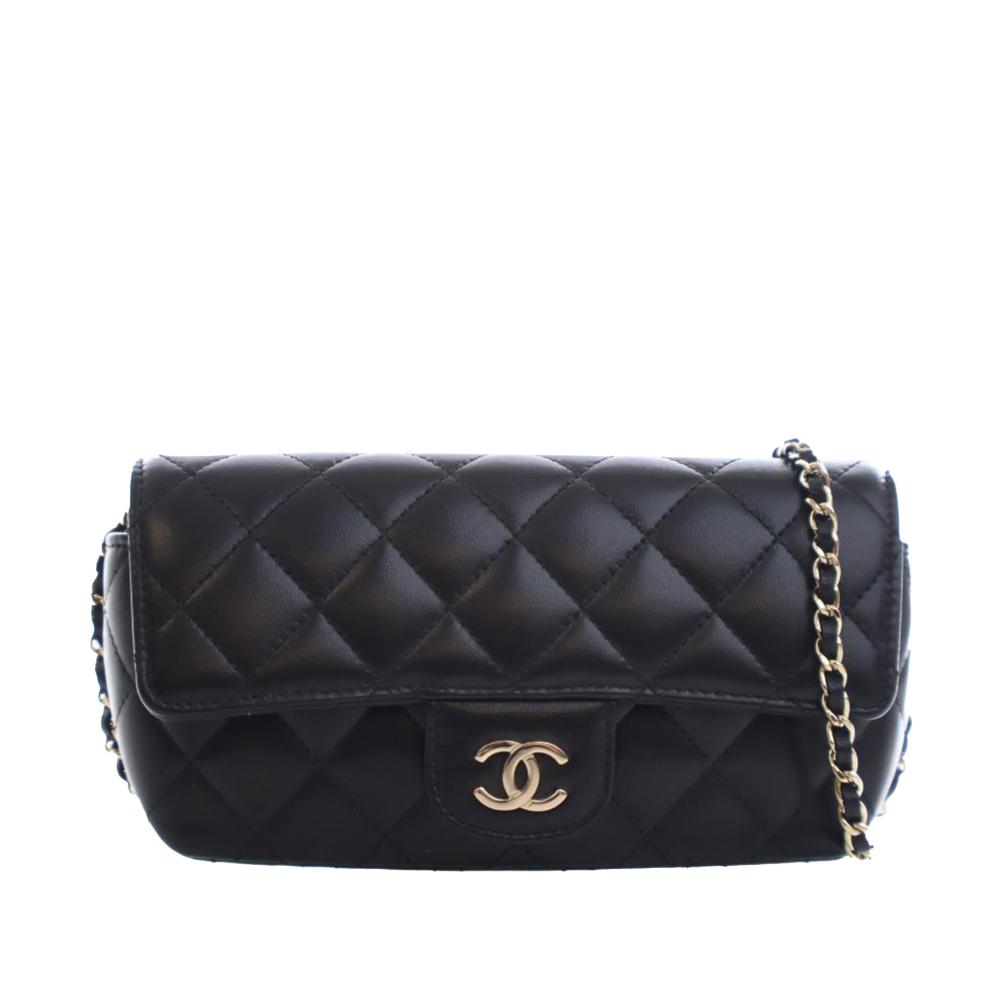 Chanel AB Chanel Black Lambskin Leather Leather Quilted Lambskin Classic Glasses Case on Chain France
