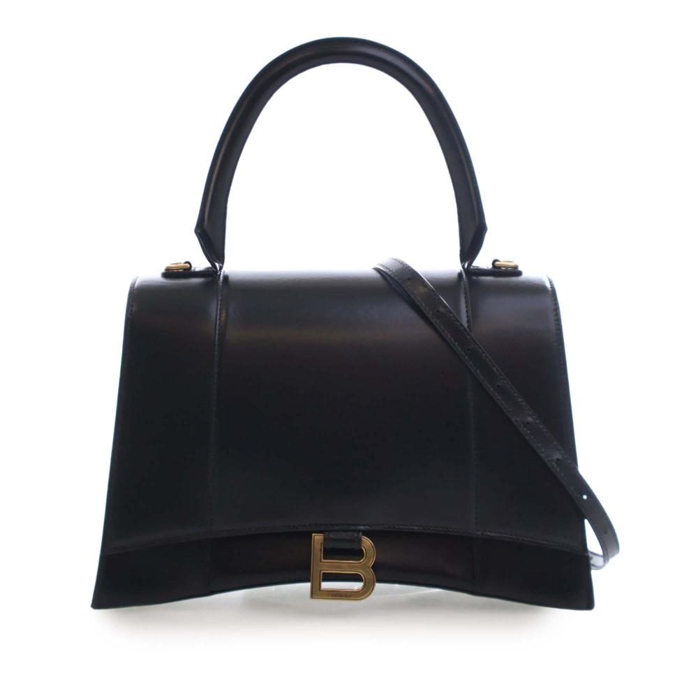 Balenciaga AB Balenciaga Black Calf Leather Medium Smooth skin Hourglass Top Handle Bag Italy