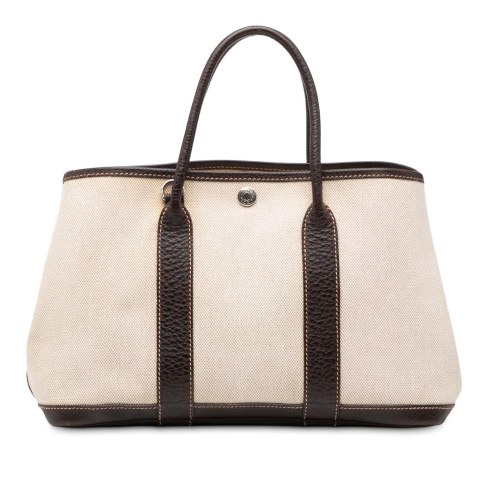 Hermès B Hermès Brown Beige Canvas Fabric Toile and Negonda Garden Party 30 France