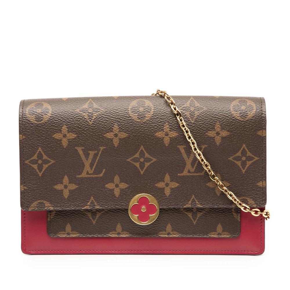 Louis Vuitton B Louis Vuitton Brown with Red Monogram Canvas Fabric Monogram Flore Wallet On Chain France