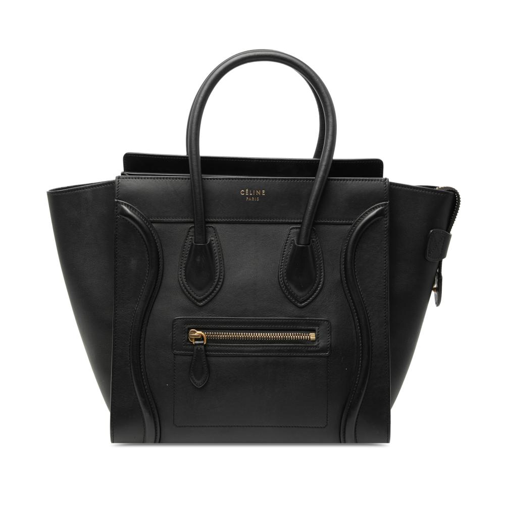 Celine B Celine Black Calf Leather Micro Smooth skin Luggage Tote Italy