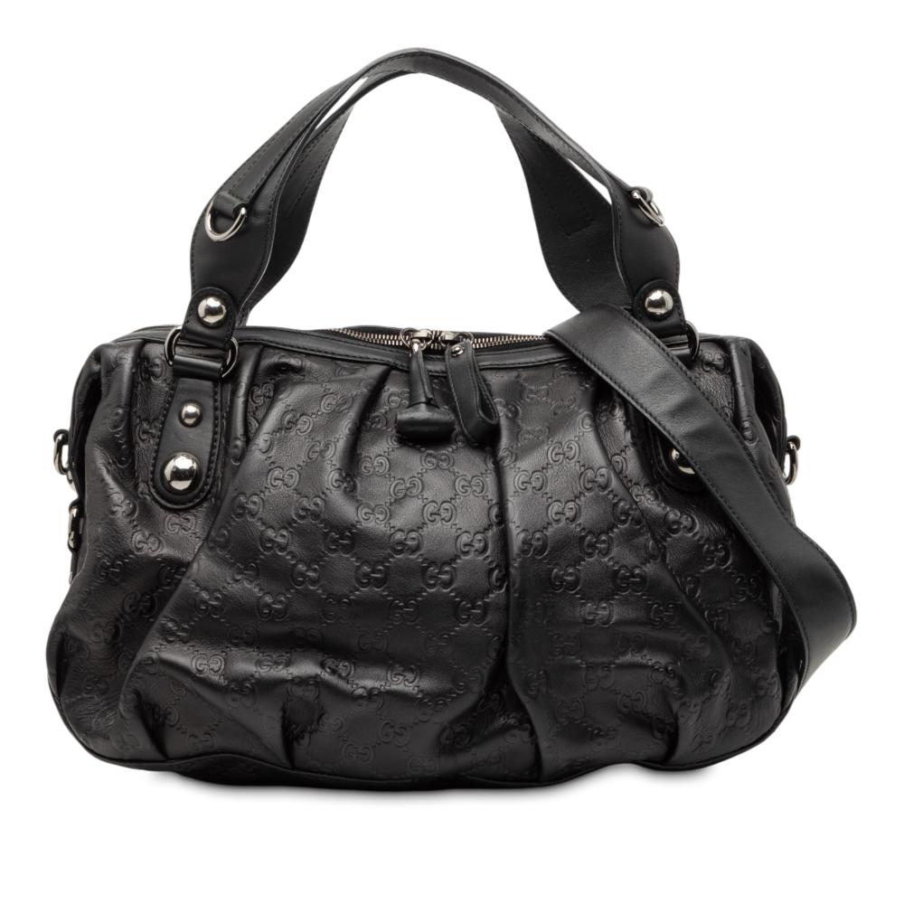 Gucci B Gucci Black Calf Leather Guccissima Icon Bit Satchel Italy