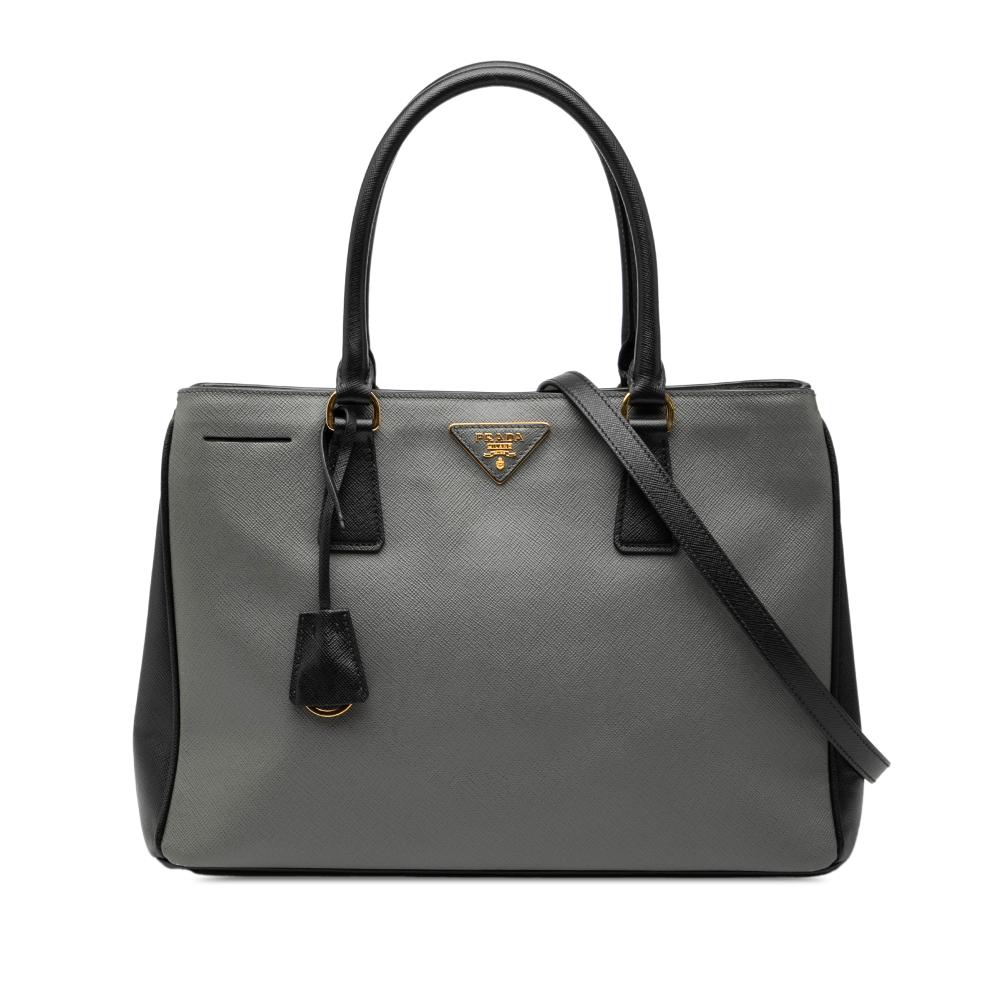 Prada B Prada Gray with Black Saffiano Leather Medium Bicolor Lux Galleria Satchel Italy