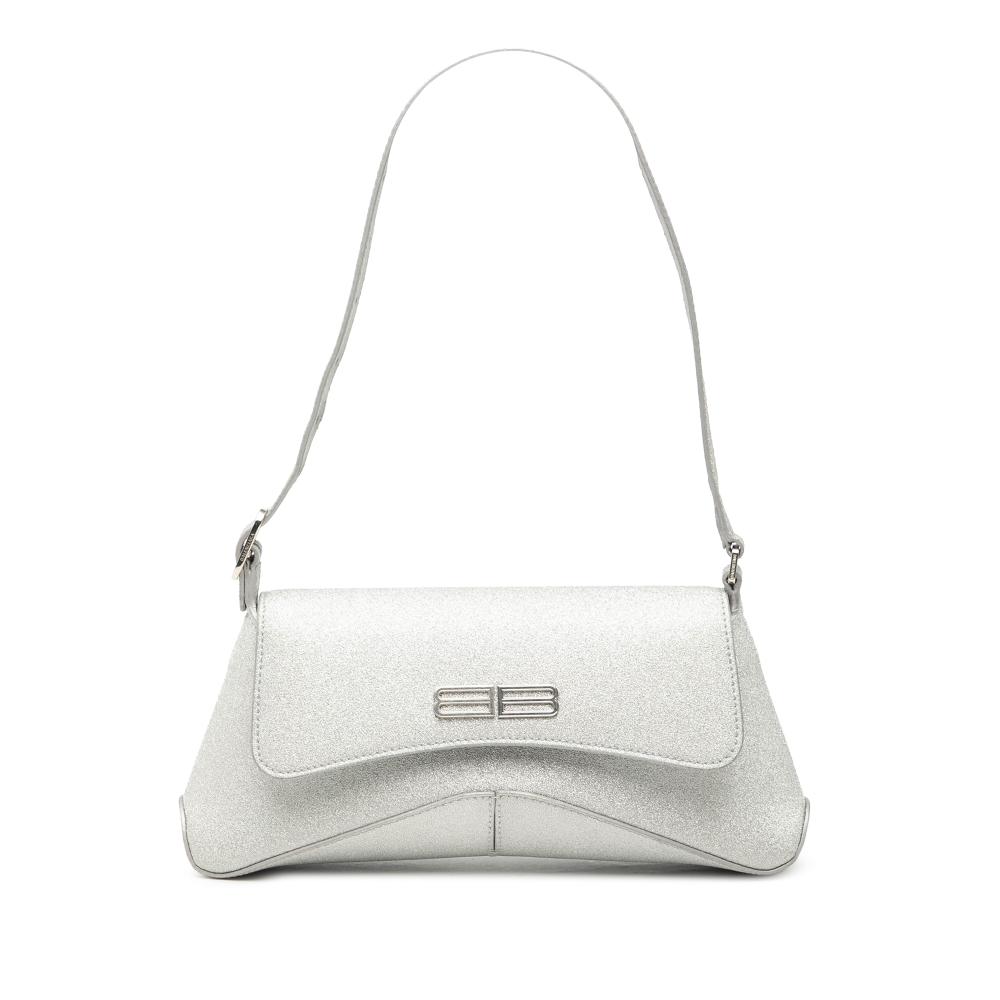 Balenciaga AB Balenciaga Silver Polyester Fabric Small Glitter XX Flap Italy