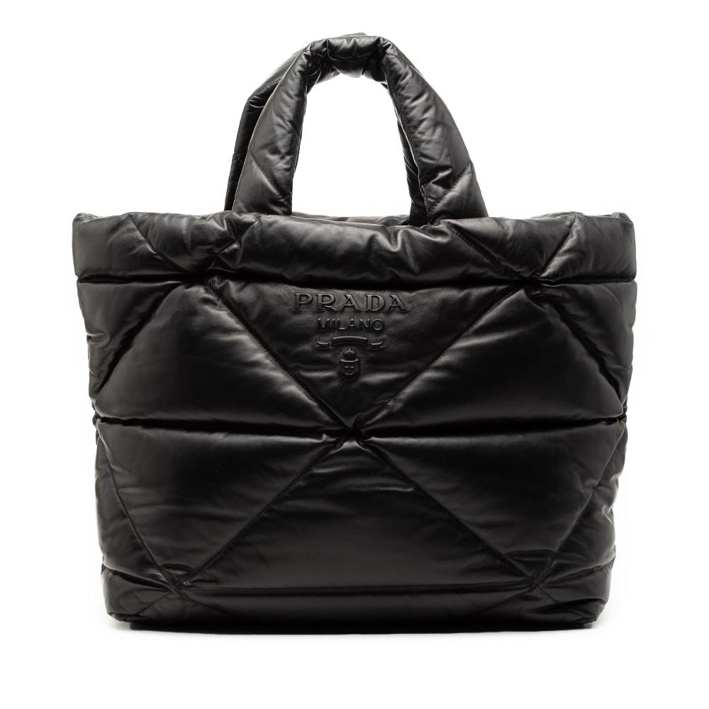 Prada AB Prada Black Nappa Leather Leather Large Quilted Nappa Padded Tote Italy