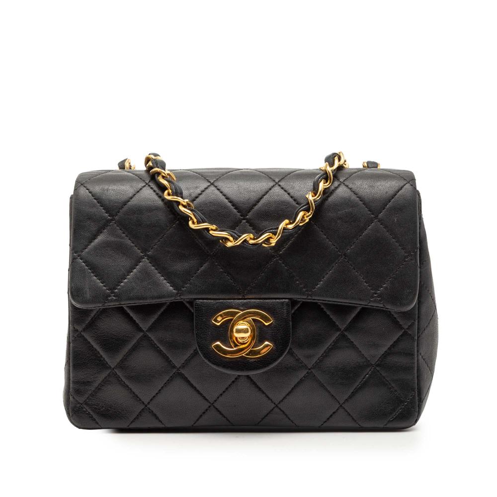 Chanel B Chanel Black Lambskin Leather Leather Mini Square Classic Lambskin Single Flap France