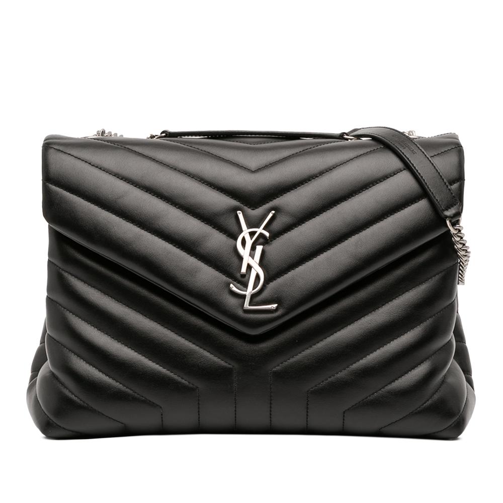 Saint Laurent B Saint Laurent Black Calf Leather Medium Matelasse LouLou Shoulder Bag Italy