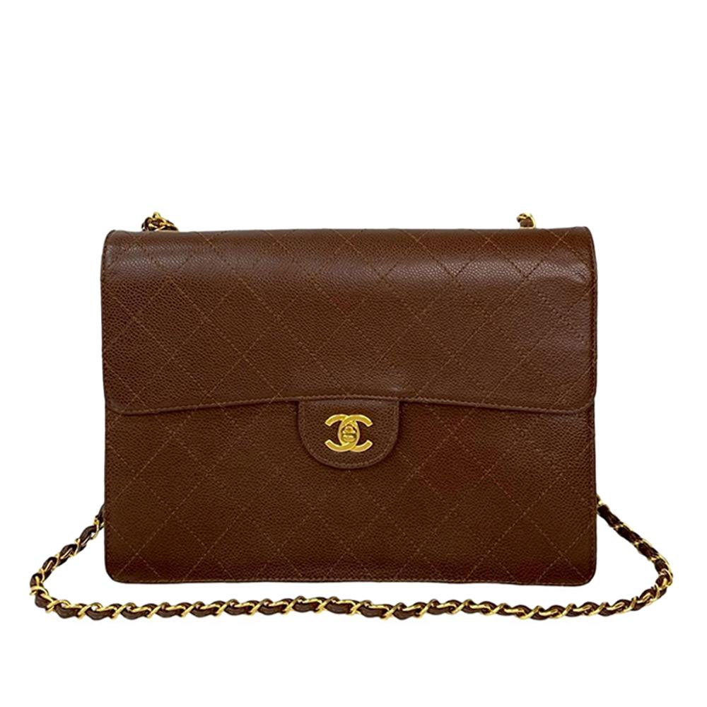 Chanel AB Chanel Brown Caviar Leather Leather CC Jumbo Stitched Caviar Single Flap France