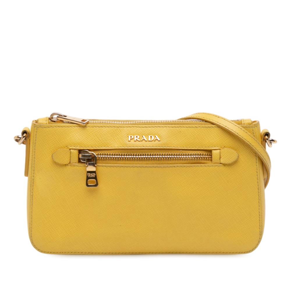 Prada B Prada Yellow Saffiano Leather Lux Front Pocket Crossbody Italy