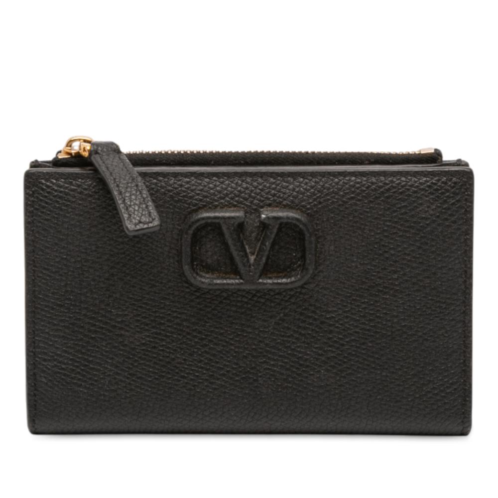 Valentino B Valentino Black Calf Leather VLogo Bifold Wallet Italy