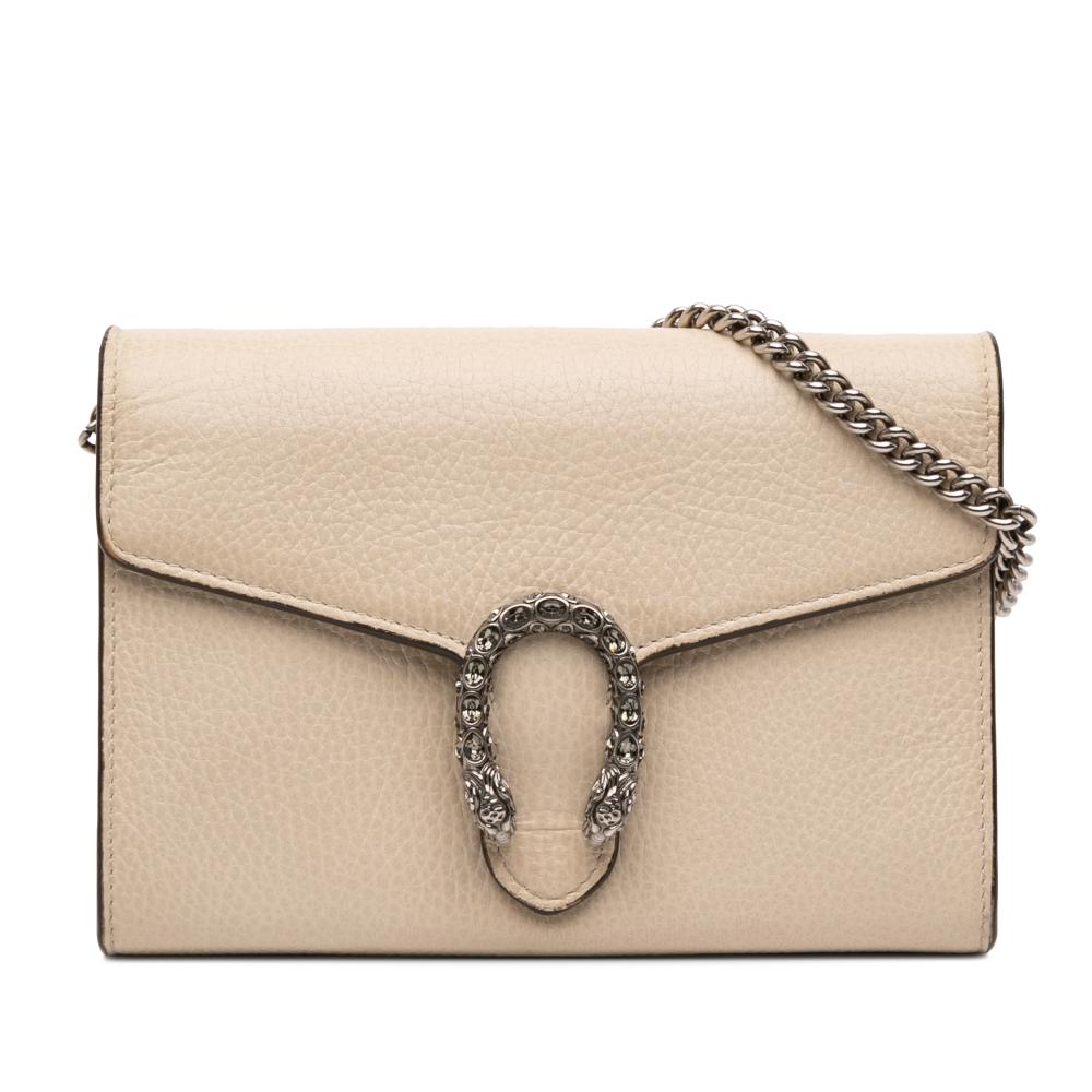 Gucci AB Gucci Brown Beige Calf Leather Mini Dionysus Wallet on Chain Italy