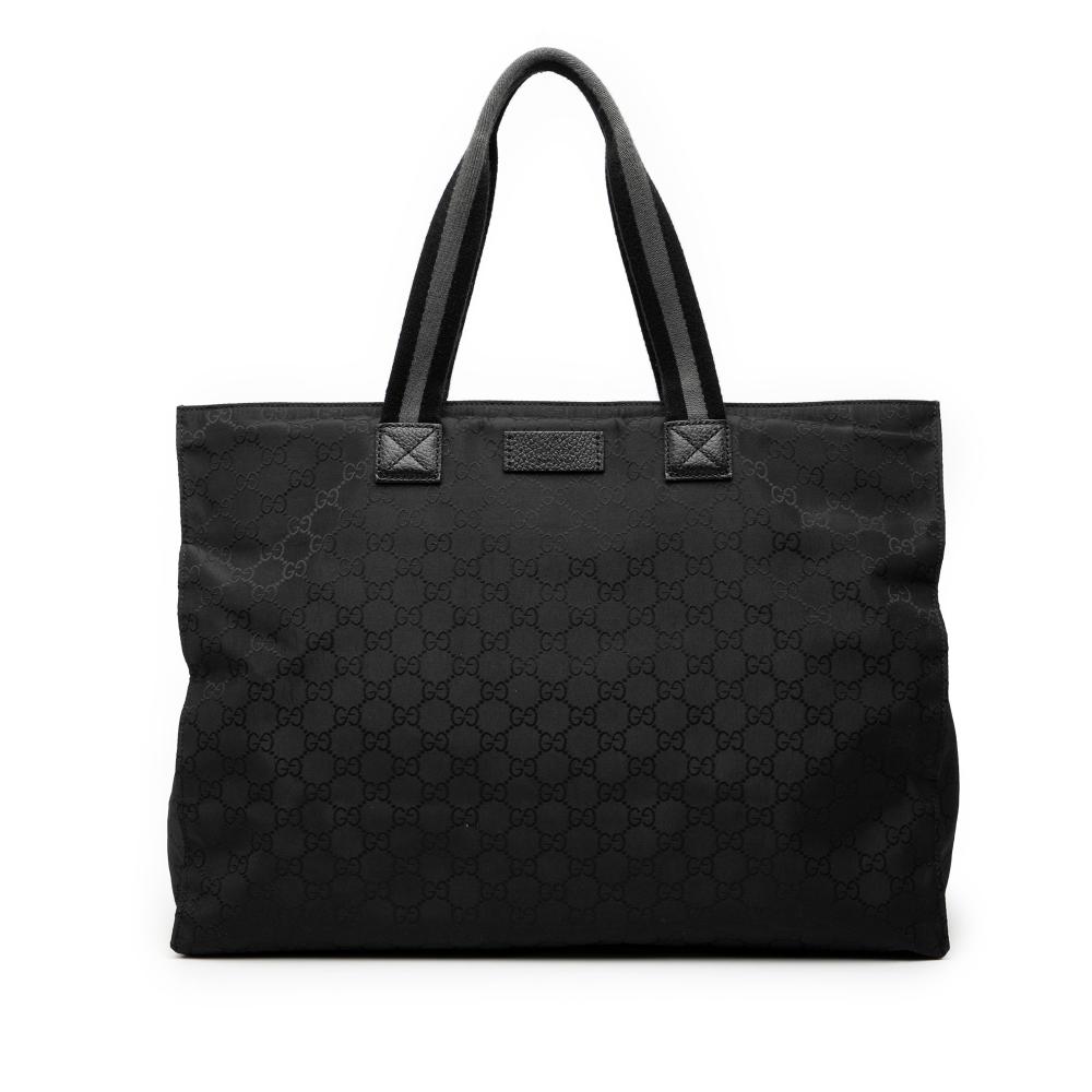 Gucci AB Gucci Black Nylon Fabric GG Web Tote Italy
