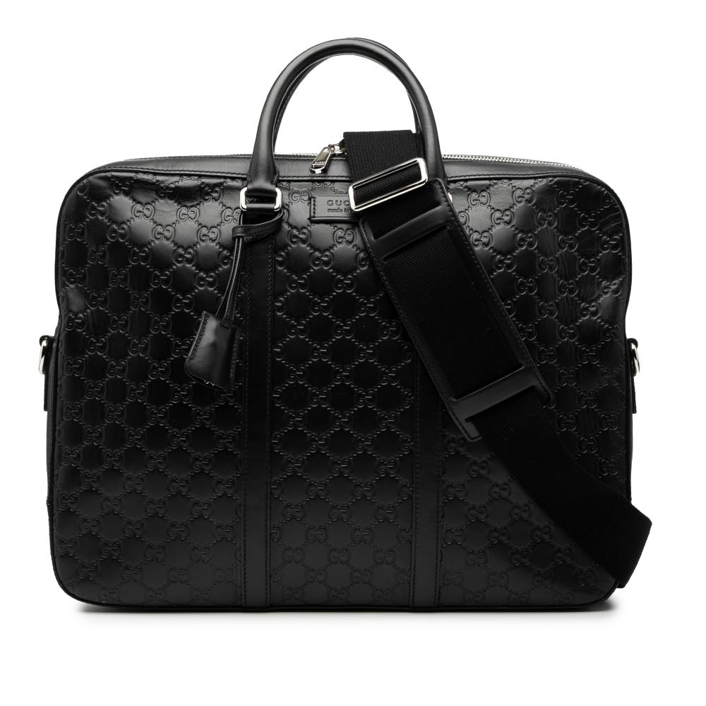 Gucci B Gucci Black Calf Leather Guccissima Business Bag Italy