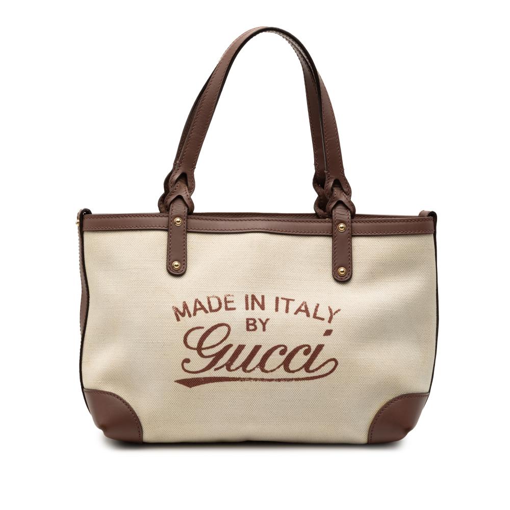 Gucci B Gucci Brown Light Beige Canvas Fabric Small Logo Craft Tote Italy