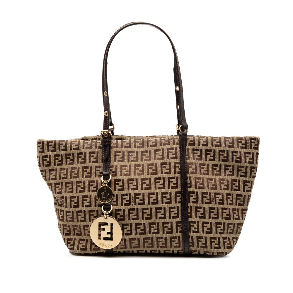 Fendi B Fendi Brown Beige Canvas Fabric Mini Zucchino Superstar Tote Italy