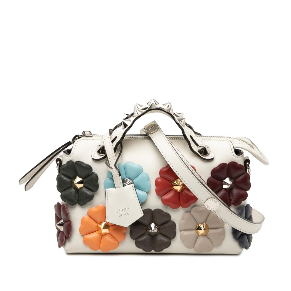 Fendi AB Fendi White Calf Leather Mini By The Way Flowerland Satchel Italy