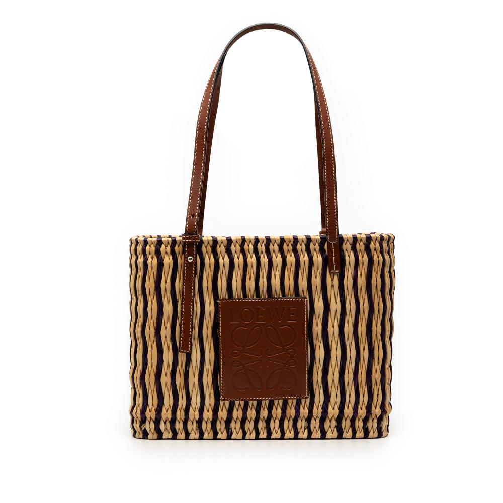 Loewe B LOEWE Brown Beige Raffia Natural Material Square Basket Tote Spain
